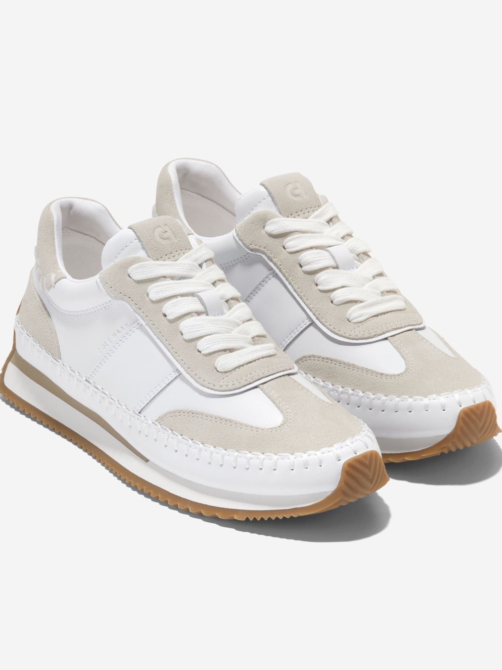NEW COLE HAAN Women's GrandPro Premier Sneakers Leather White Tan Lace Up Size 9